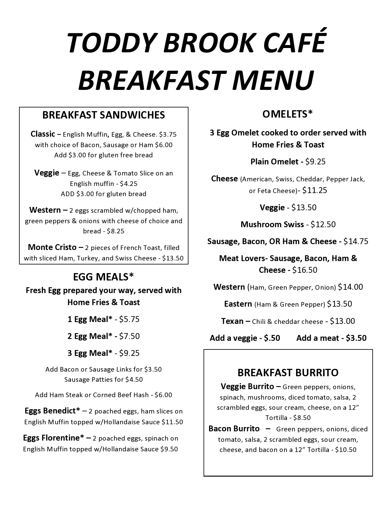 Breakfast menu · 2